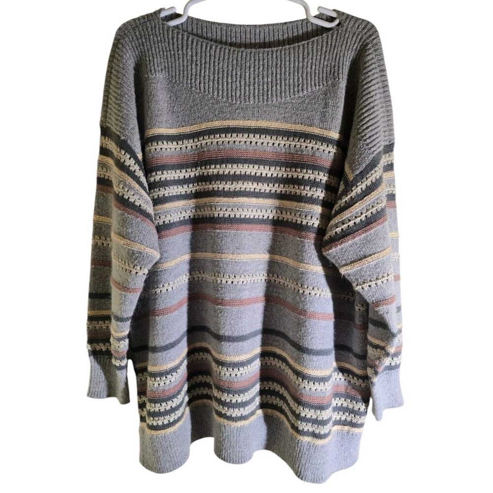 Liz Claiborne Sweater Metallic Gray Multicolor Stripes Long Sleeve Womens Sz 2XL